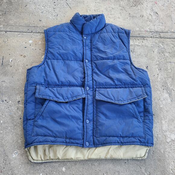 Vintage 80s Puffer Vest Mens M Blue Outdoor Button Down Two Pocket America's Cup - Picture 1 of 9